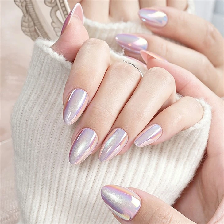30 ΤΕΜ Electroplate Cat Eye Almond Fake Nails